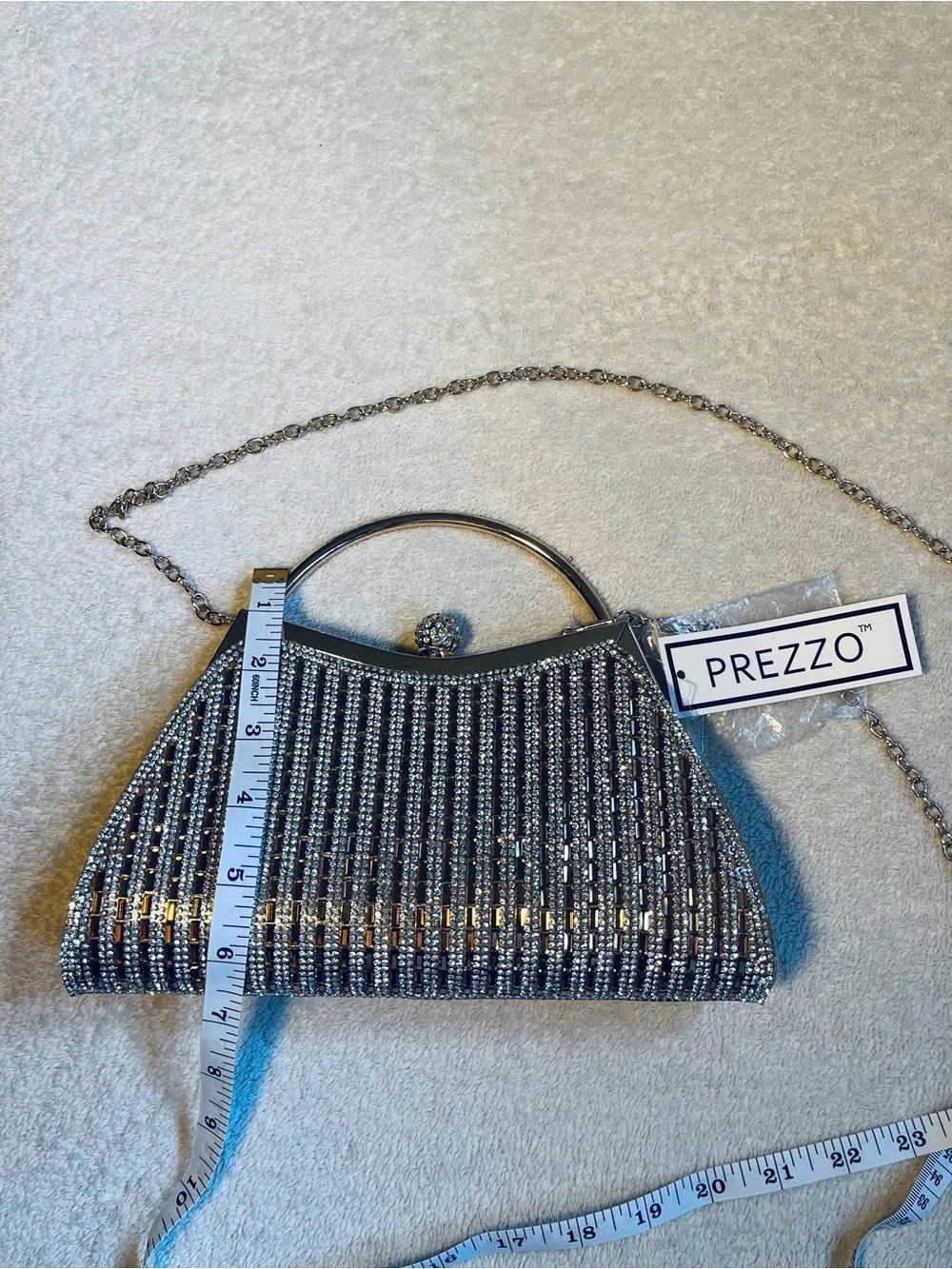 PREZZO Silver Beaded Evening Wristlet Clutch with Chain